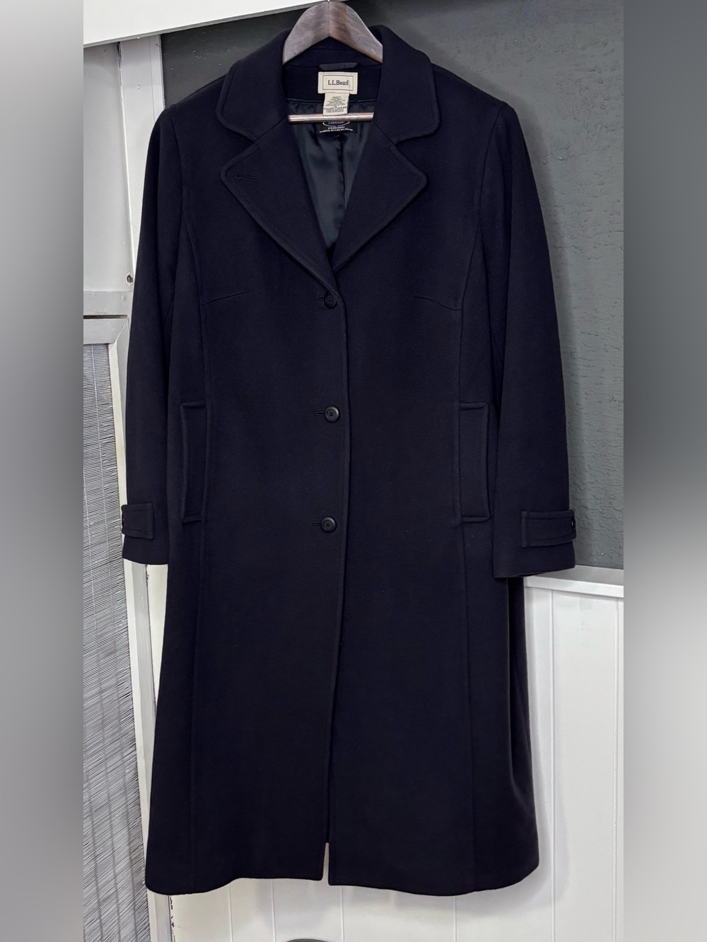 L.L.Bean Women’s 1X Long Wool Coat Bellandi Italian Fabric Thinsulate Dark Navy